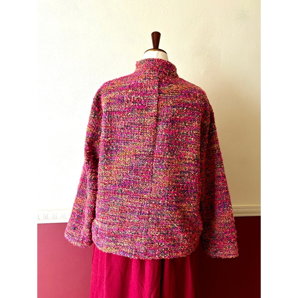 Vintage Chico's Pink Colorful Boucle Knit Open Front Jacket 2 Artsy 90s Bohemian - Picture 3 of 11